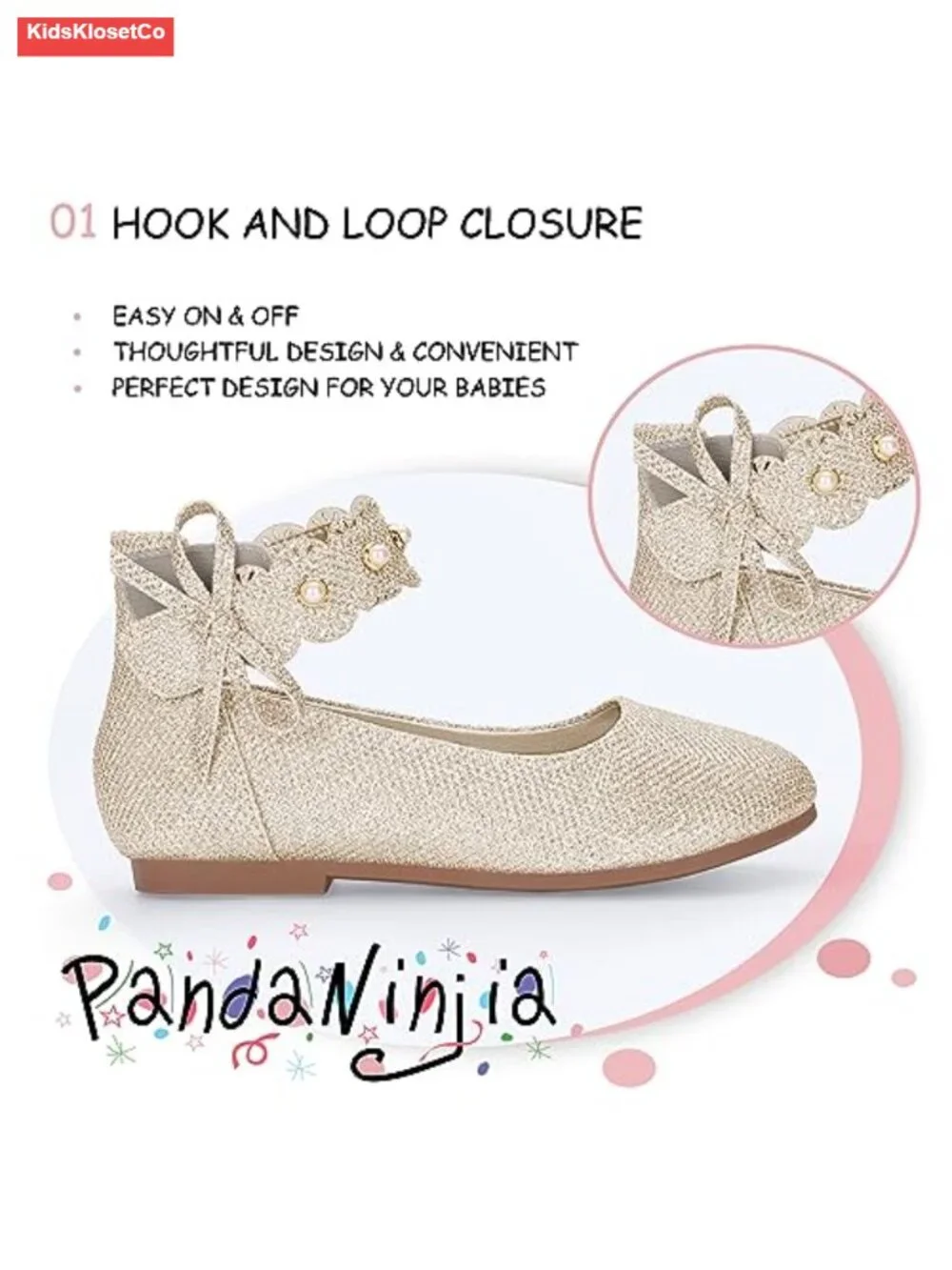 Girls Pearl Ballet Flats with Bow Mary Jane Ankle Strap Flower Girl Dance Shoes
